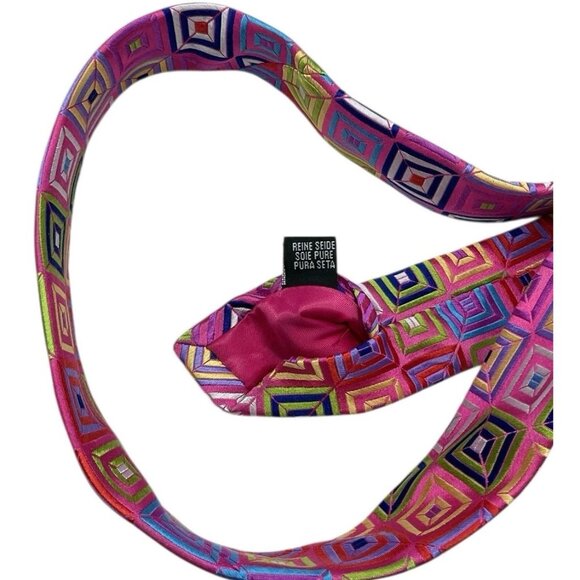 DUCHAMP Men's 100% Silk Necktie LUXURY Tie Pink Purple Geometric W:3.7" EUC - Picture 4 of 5